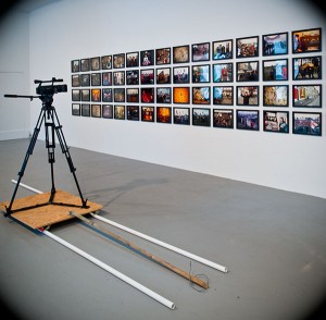 Dolly setup for a Les Levine exhibit